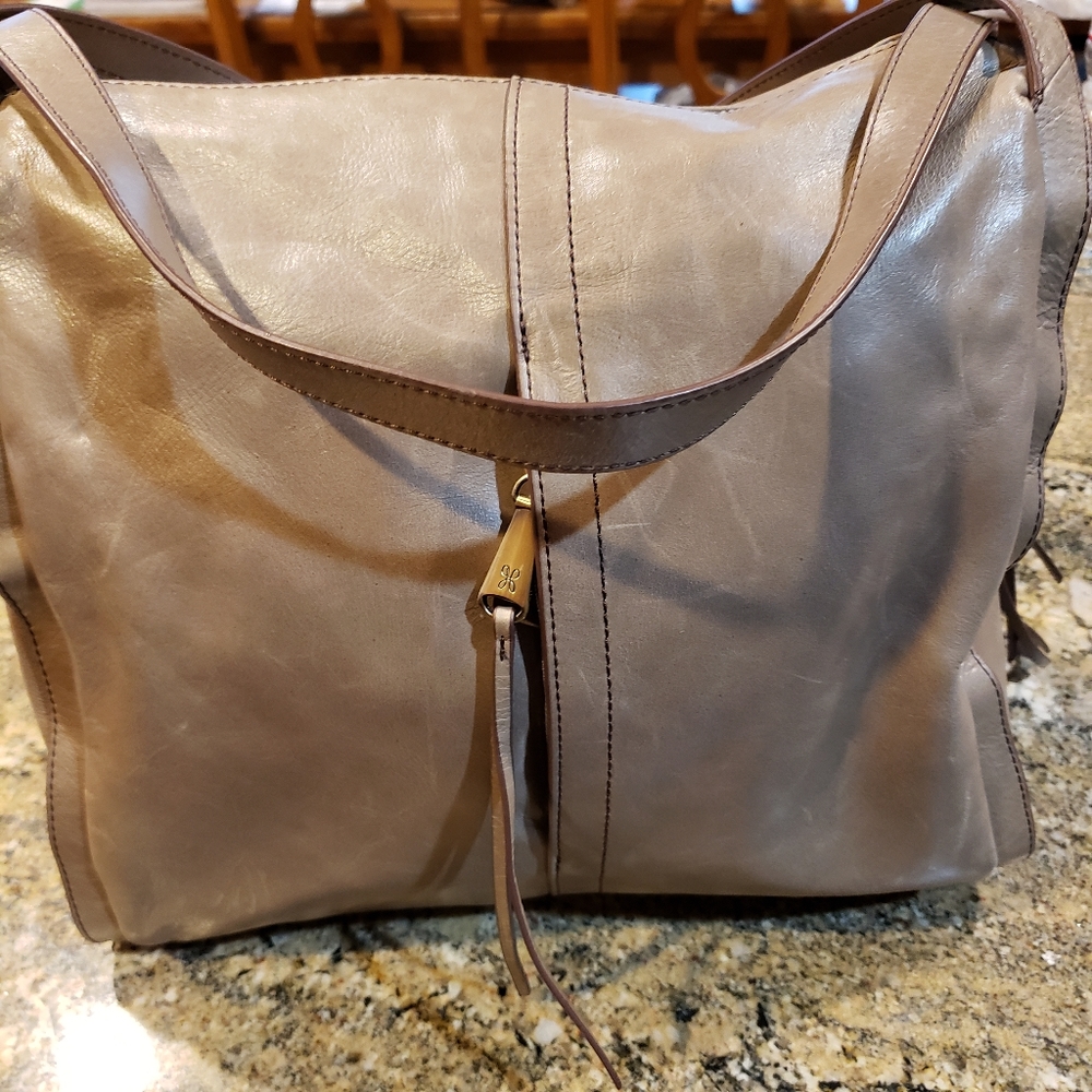 HOBO Taupe Leather Shoulder Bag